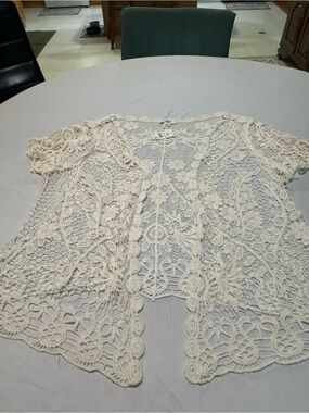 Cato Cream Crochet Lace Short Sleeve Open Cardigan